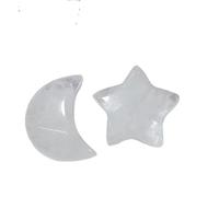 Pierres en cristal naturel croissant de lune et étoile - Breloques en pierre précieuse polies pour travaux manuels, assortiment multicolore, sans trou (aventurine bleue) (quartz transparent)