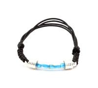 Pierres et Minéraux. Bracelet Apatite bleu neon brut. Couleur noir.