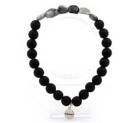 Pierres et Minéraux. Bracelet Oeil de faucon d' Afrique du Sud + Perles Onyx noir mat 8 mm. Fabriqué en France.