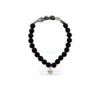 Pierres et Minéraux. Bracelet Oeil de faucon d' Afrique du Sud + Perles Onyx noir mat 8 mm. Fabriqué en France.