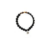 Pierres et Minéraux. Bracelet Oeil de Tigre d' Afrique du Sud + Perles Onyx noir mat 8 mm. Fabriqué en France.