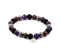 Pierres et Minéraux. Bracelet Perles Améthyste + Hématite + Lépidolite + Onyx noir mat 8 Fabriqué en France.