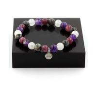 Pierres et Minéraux. Bracelet Perles Améthyste + Pierre de lune + Labradorite + Lépidolite Fabriqué en France.