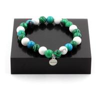 Pierres et Minéraux. Bracelet Perles Chrysocolle + Howlite + Malachite 8 mm. Fabriqué en France.