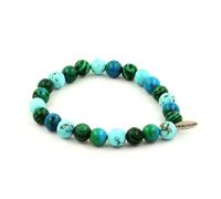 Pierres et Minéraux. Bracelet Perles Chrysocolle + Malachite + Turquoise 8 mm. Fabriqué en France.