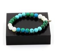 Pierres et Minéraux. Bracelet Perles Chrysocolle + Malachite + Turquoise + Pierre de lune 8 Fabriqué en France.