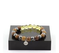 Pierres et Minéraux. Bracelet Perles Citrine + Hématite + bois 8 mm. Fabriqué en France.