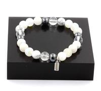 Pierres et Minéraux. Bracelet Perles Hématite + Quartz + Pierre de lune + Howlite 8 mm. Fabriqué en France.
