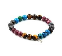 Pierres et Minéraux. Bracelet Perles Oeil de Tigre + Labradorite + Lépidolite + Chrysocolle Fabriqué en France.