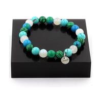 Pierres et Minéraux. Bracelet Perles Pierre de lune + Turquoise + Chrysocolle + Malachite 8 Fabriqué en France.
