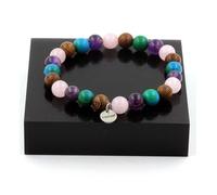 Bracelet Perles Quartz rose + Améthyste + Chrysocolle + bois 8 mm - A Bijoux Multicolore