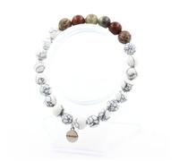 Pierres et Minéraux. Bracelet Saphir de Mogok, Birmanie, Myanmar + Perles Jaspe léopard + Fabriqué en France.