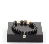 Pierres et Minéraux. Bracelet Saphir de Mogok, Birmanie, Myanmar + Perles Quartz craquelé Fabriqué en France.