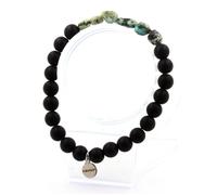 Pierres et Minéraux. Bracelet Turquoise Africaine d' Afrique + Perles Onyx noir mat 8 mm. Fabriqué en France.