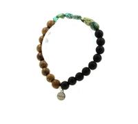 Pierres et Minéraux. Bracelet Turquoise Africaine d'Afrique + Perles Onyx noir mat + bois 8 Fabriqué en France.
