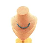 Collier 10 perles d'apatite bleue du Brésil. Chaîne en acier inoxydable