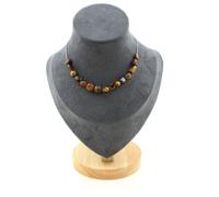Collier 15 perles Oeil de Tigre d'Afrique du Sud chaîne inox - A Bijoux