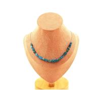 Collier 20 perles d'apatite bleue du Brésil. Chaîne en acier inoxydable
