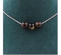 Collier 3 perles Obsidienne dorée 8 mm chaîne inox - A Bijoux