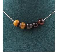 Collier 5 perles Oeil de Tigre Mix couleurs 8 mm chaîne inox - A Bijoux