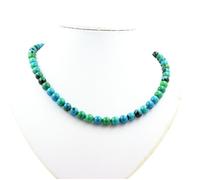 Pierres et Minéraux. Collier perles Chrysocolle Teintée 8 mm Chaine en acier inoxydable.