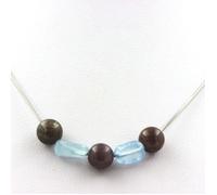 Collier perles Rubis de Mogok, Birmanie, Myanmar 8 mm + Aigue-Marine du Brésil - A Bijoux
