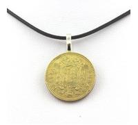 Pierres et Minéraux. Collier pièce de monnaie Espagne 1 peseta Juan Carlos I Cordon noir.