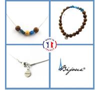 Pierres et Minéraux. Parure bijoux Bracelet Collier Perles bois 8 mm + Apatite bleu du Taille personnalisable.