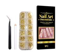Pierres et Strass à Ongles - Paillettes Dorées avec Pinceau Pince | Kit d'Outils de Décoration pour Ongles - pour Femme et Fille French Manucure Vernis Faux Acrylique Anniversaire Noël Mariage Soirée