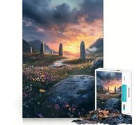 Pierres levées au Coucher du Soleil Puzzle de 1000 pièces pour Adultes Jeu Intelligent Anti-Stress Modèle à Assembler Surprise de Noël 50x75cm