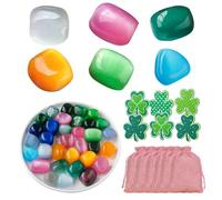 Pierres Magiques Pour La Chance,Osuter 6 Cristal Naturelle Ensemble with 6 Clover Wooden Tablets 6 Pink Sacks Peut être Utilisé Comme Décoratif Pierres Précieuses Méditation Cristaux Guérison