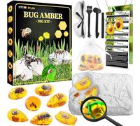 Pierres Précieuses Insectes Kit d'excavation, 7 Pierres Précieuse d'ambre, Pierres Précieuses Kit de Creuser avec Outil de Creusement, Experiences Scientifiques Enfant pour 6+ Ans Cadeau Minéraux