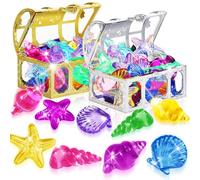 Pierres Precieuses pour Enfants, Jouets de Trésor de Piscine, 36 Gemmes de Plongée Colorés et 2 Coffre Tresor, Jouet de Plongée Enfant pour Fêtes à Piscine, Jeux de Plage, Chasses au Trésor (A)