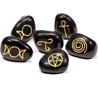 Pierres symboles Wicca agate noire SET 6 x -- 3.3x2.3 cm