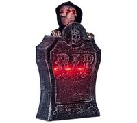 Pierres tombales d'Halloween lumineuses effrayantes avec yeux rouges qui soulèvent la voix, un effrayant activé par le son