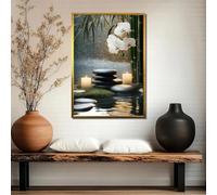 Pierres zen et orchidée à la lueur des bougies, tableau sur toile représentant une scène de spa en bambou, impression sur toile, affiche zen, décoration pour salle de yoga (50 x 70 cm/sans cadre)