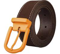 PIERROT - Ceinture Homme Cuir Marron avec Boucle Orange - 30 Couleurs - 8 Boucles Interchangeables - En Véritable Croûte de Cuir Premium - Taille Unique 110cm A Découper - Fabriqué en France