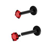 Pierstyles Lot de 2 clous d'oreilles à tige en titane avec filetage interne en oxyde de zirconium - Dos plat - Argenté/noir - Pour tragus, hélix, conque, cartilage - 6 mm, 8 mm, 10 mm, Regual, Titane