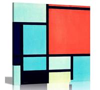 Piet Mondrian Impression sur toile Rouge Noir Bleu et Blanc 51 x 51 cm