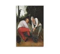 Pieter Bruegel Impression sur toile avec deux paysans, bois de chauffage, décoration murale pour salon, chambre à coucher, bureau, 60 x 90 cm