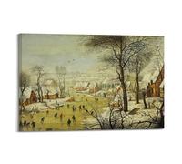 Pieter Bruegel The Elder Painter Works (paysage d'hiver avec patineurs et piège à oiseaux) Décoration murale à suspendre Décoration d'intérieur Décoration d'intérieur Décoration d'intérieur 60 x 90 cm