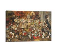 Pieter Bruegel The Elder Painter Works (The Fight between Carnival And Lent) Affiche d'art murale à suspendre Décoration murale pour chambre à coucher 60 x 90 cm