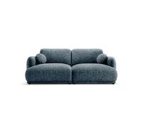 Pietro - Canapé droit 3 places en tissu texturé - Bleu