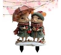 Pieu de jardin d'écureuil - Pieu de jardin d'écureuil, panneau de pelouse d'écureuil 2D de la Saint-Valentin avec pieu | Pieu d'amoureux des écureuils avec écharpe parapluie