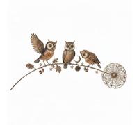 Pieu de Jardin Rustique Robin, Sculpture d’Oiseau en métal | Ornement de pelouse extérieur avec accent de pissenlit et détail de cœur, art commémoratif for patio(Night Owl)
