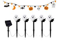 Pieu Solaire Halloween - 5 Pièces Lumières Fantômes Solaires Décoratives - Décorations Éclairage Fantôme Étanche pour Cimetière,Pelouse Allée Jardin Terrasse Cour