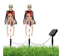 Pieu Squelette Solaire Jardin Crâne Factice Lumineux avec Piquet De Sol