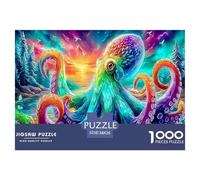 Pieuvre Arc-en-Ciel - Puzzle de 1000 pièces en Carton 100% recyclé représentant Une Pieuvre dans Un Espace coloré - Jeu éducatif Classique et Unique - 38 x 26 cm