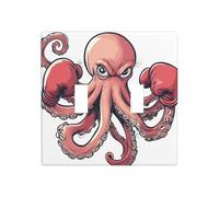 Pieuvre drôle de dessin animé portant des gants de boxe, double gang, couvercle de lumière, plaque murale, décoration d'interrupteur, taille standard - 11,4 x 11,4 cm