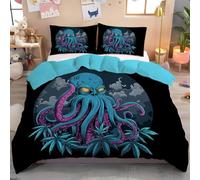 Pieuvre géante Parure de lit 200x200cm, Animaux intéressants Housse de Couette réversible Ultra Douce et Confortable pour Enfants et Adultes, Parure avec 2 taie d’Oreiller, Bleu-Violet